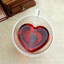 double wall clear glass cup heart shaped